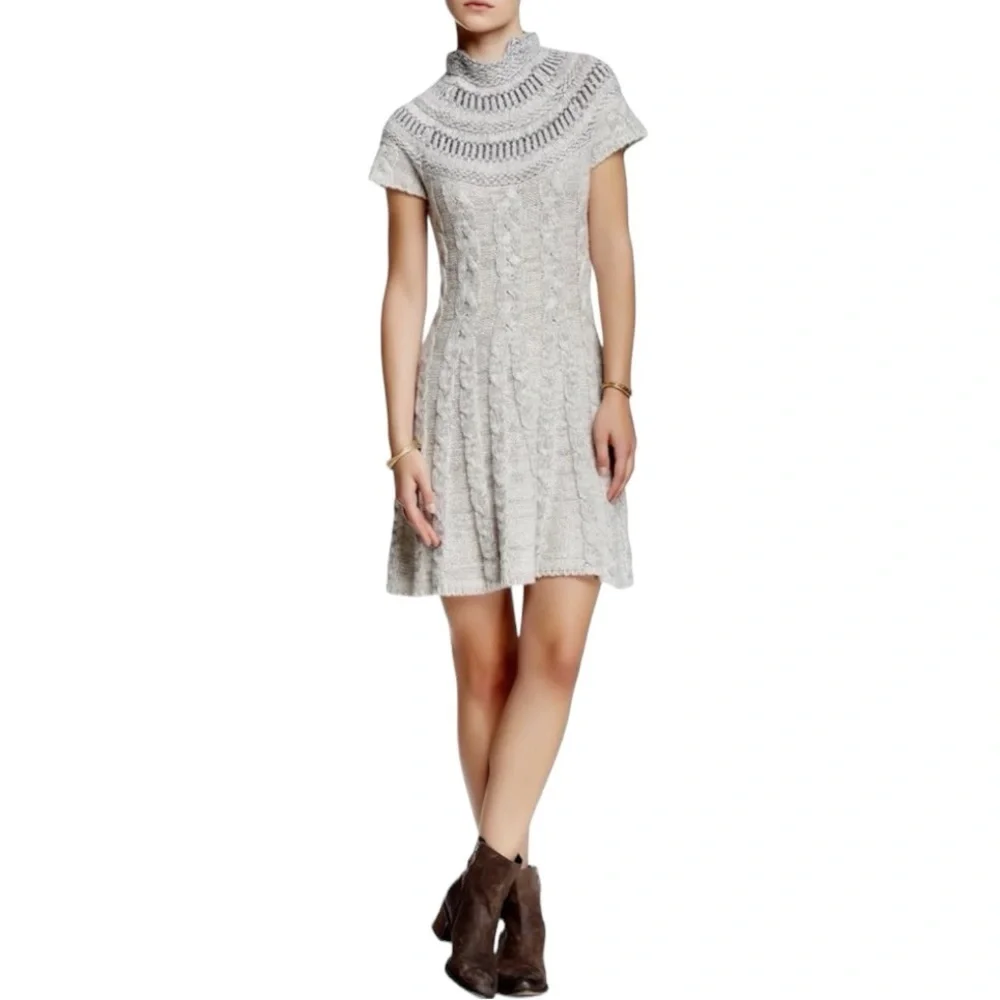 Free People Nordic Sweater Dress Mini Gray Sparkle Short Sleeve Y2K Size‎ M